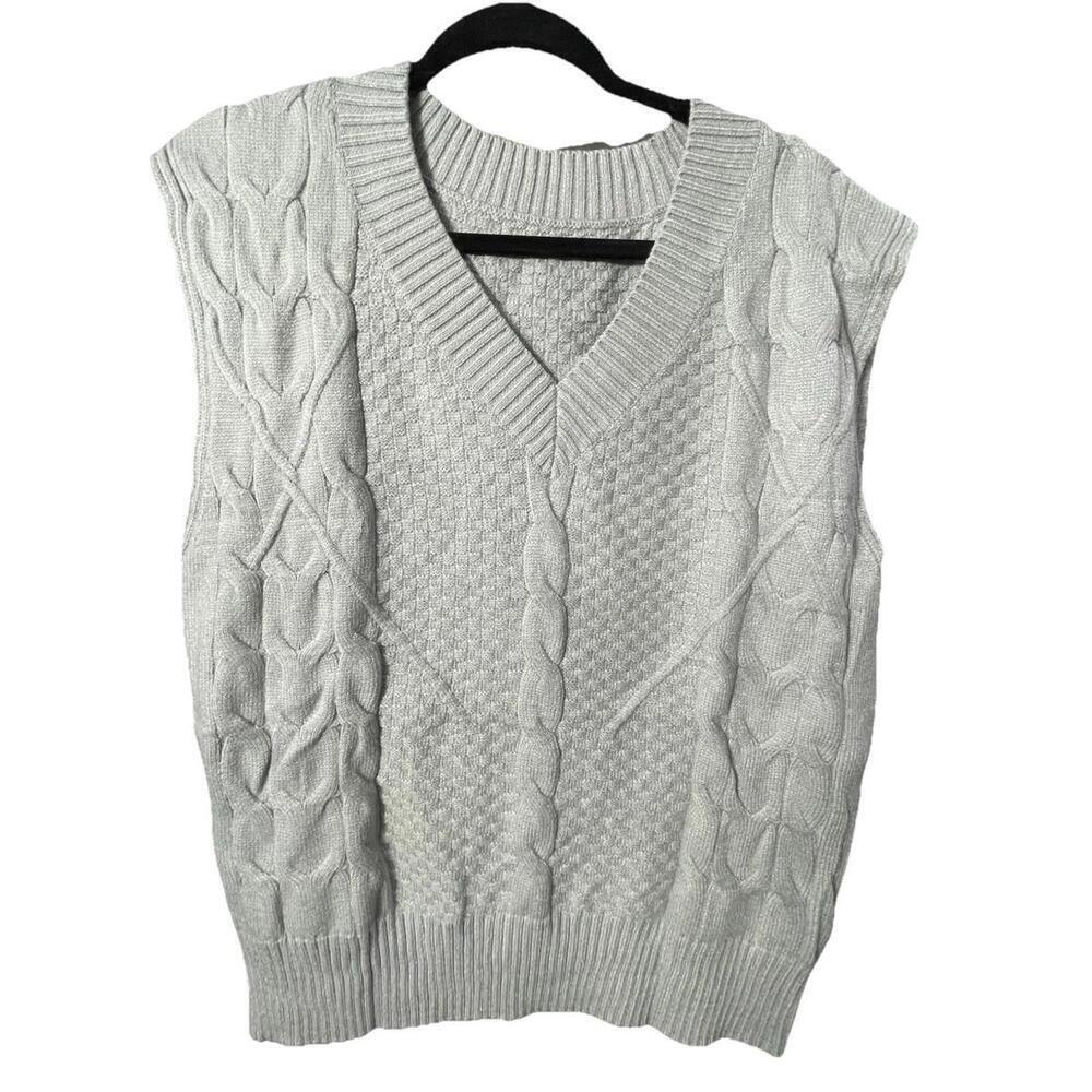NWOT Women's Unbranded Gray Cable Knit V-Neck Sweater Vest Sz Large